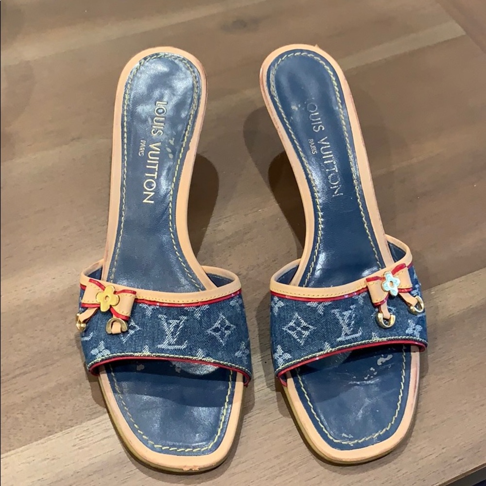 Louis Vuitton Blue Monogram Denim Slides Size 39